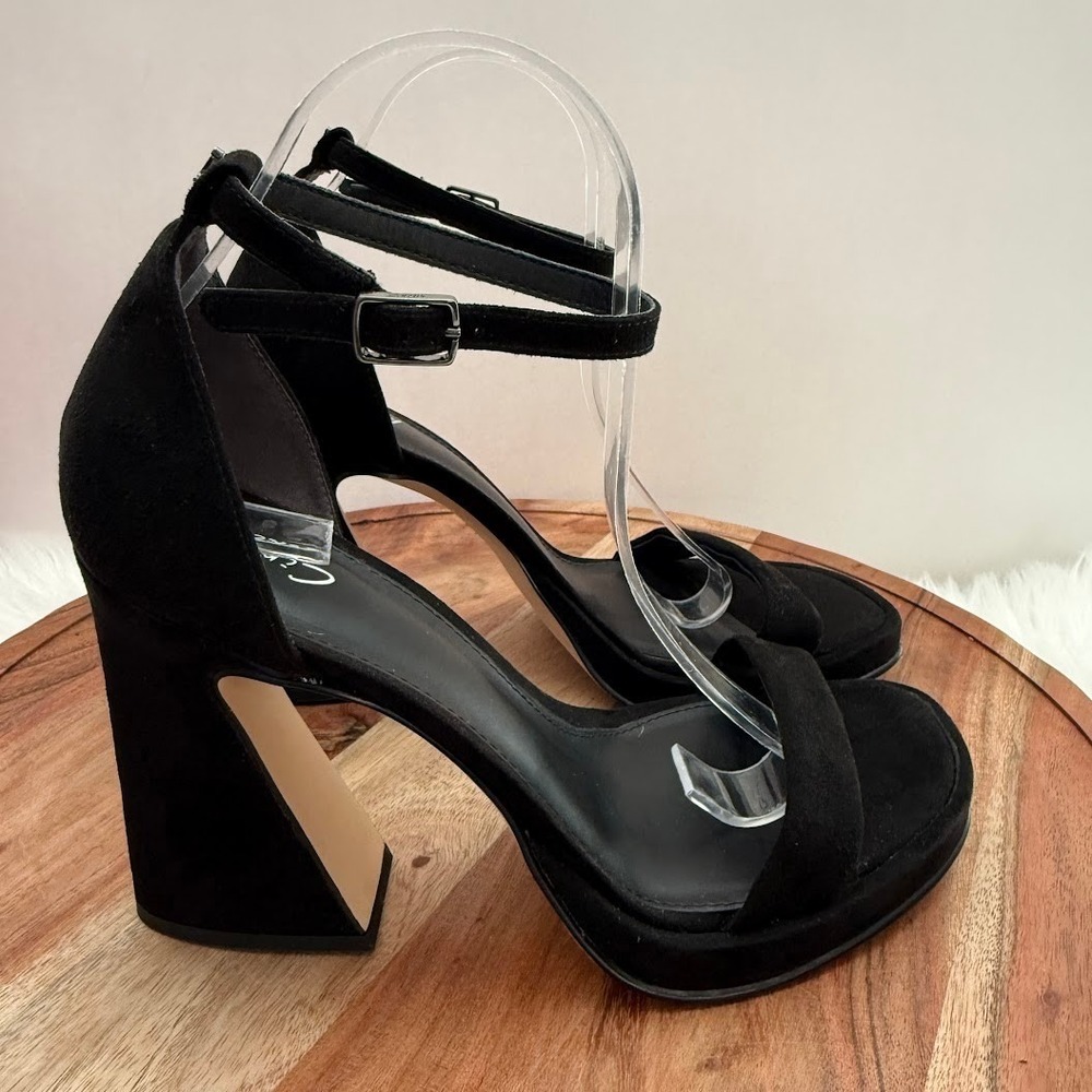 Circus NY Holmes Platform Sandals Women 9 Black Excellent Block Heel Square Toe